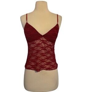 Edikted Women Sheer Floral Lace Camisole Top Dark Red V-Neck Adjustable Straps M